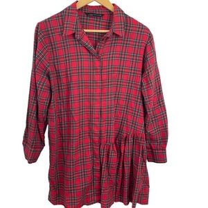 Zara Plaid Asymmetrical Shirt Dress